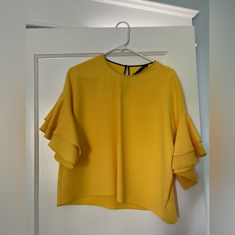 Zara Bright Yellow Ruffle Sleeve Blouse